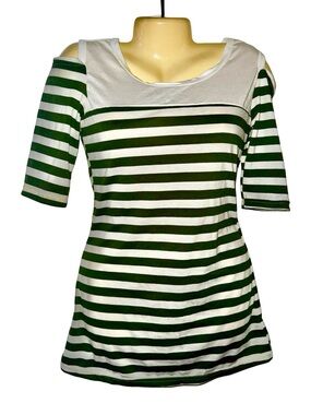 Y2K Striped Cold-Shoulder Tee - Green and White